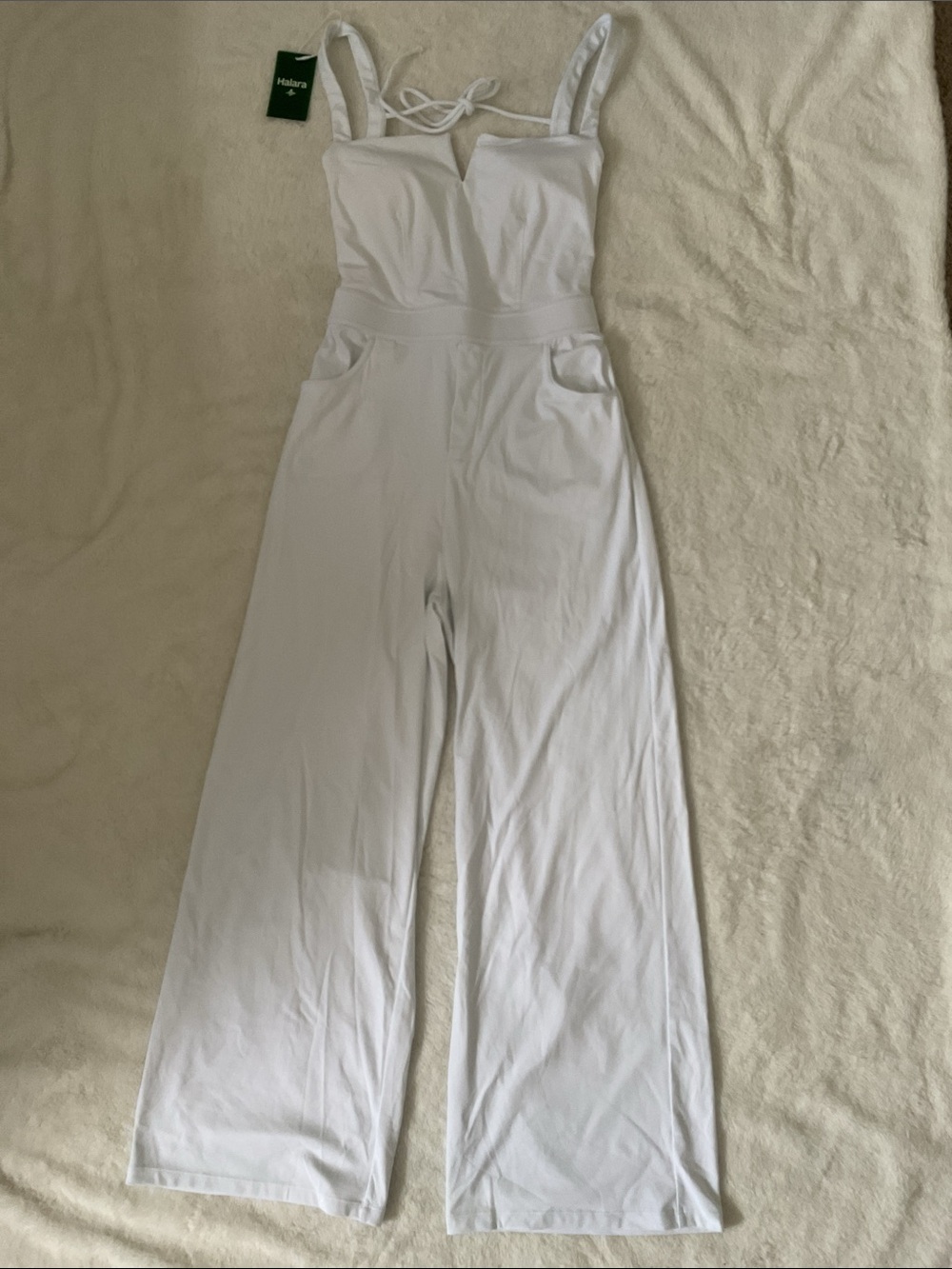 Halara Women’s White Wide-Leg Jumpsuit with Adjustable Straps